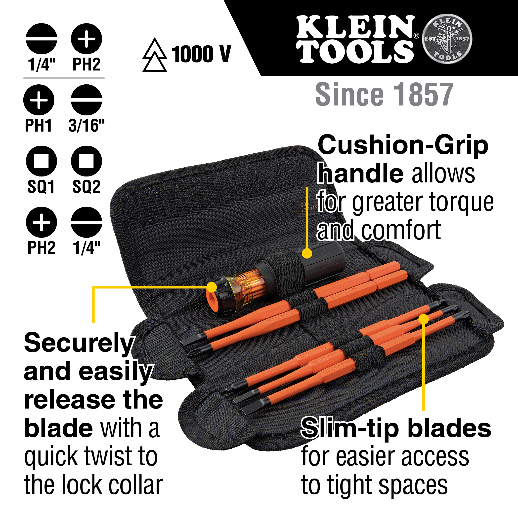 8-in-1 Interchangeable Insulated Screwdriver Set Details Gap Wireless Klein Tools