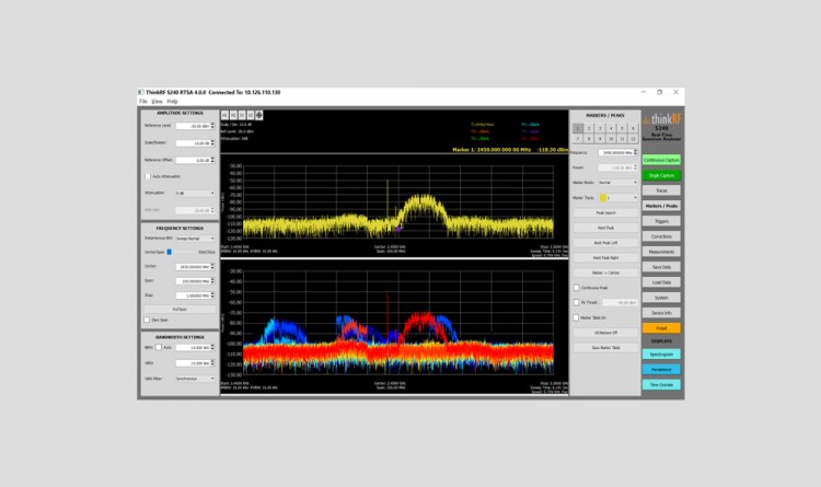ThinkRF S240 Real-Time Spectrum Analysis Software screen